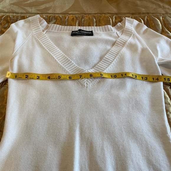 DOLCE & GABBANA White Viscose V-Neck 3/4 Length Sleeve Top Size 6 (42) - Picture 8 of 13